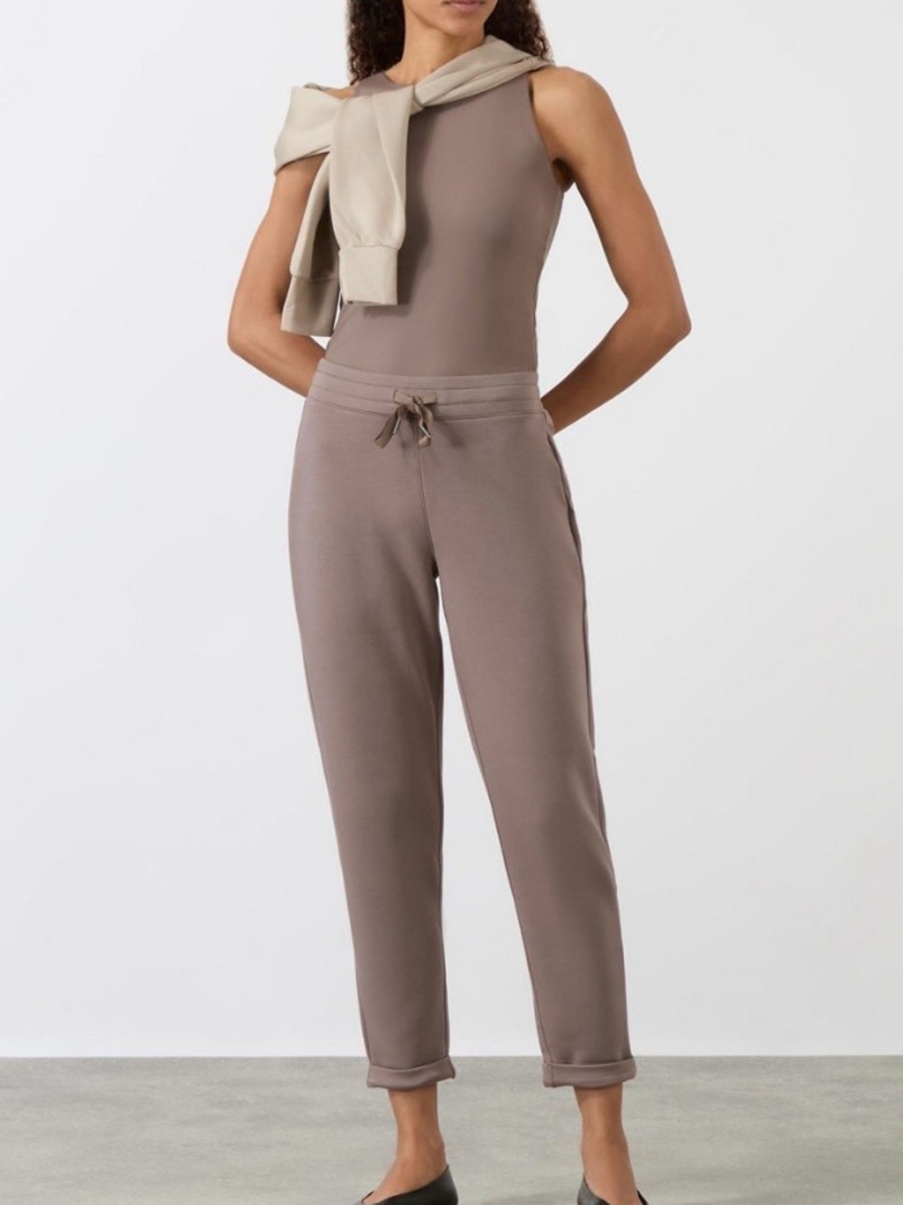 Spanx Smoothing Jersey High Neck Racerback Tank, Smoke Taupe, Large - Picture 6 of 14
